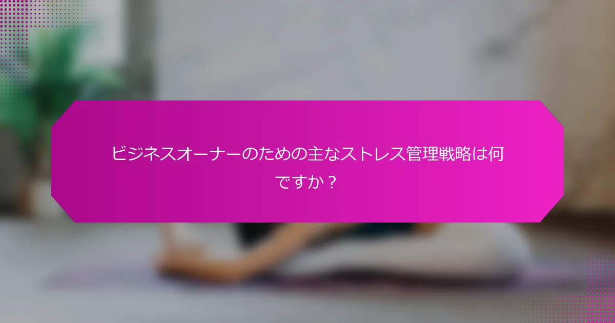ビジネスオーナーのための主なストレス管理戦略は何ですか？